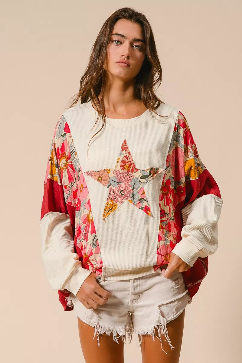Floral Star Patch Sweatshirt