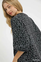 Leopard Print Jacquard Blouse with Puff Sleeves