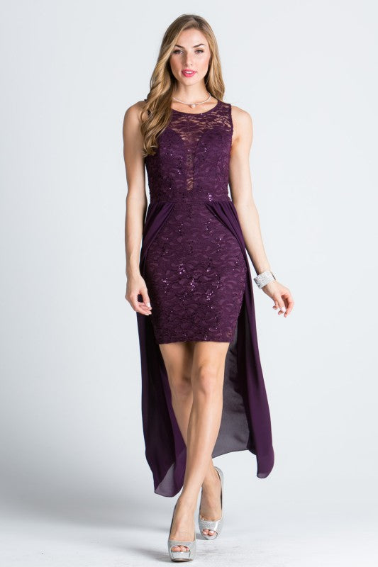 High Low Overlay Lace Dress