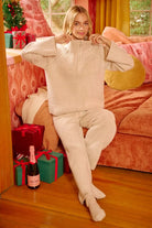 Rib Textured Knit Collared Top with Zip Up