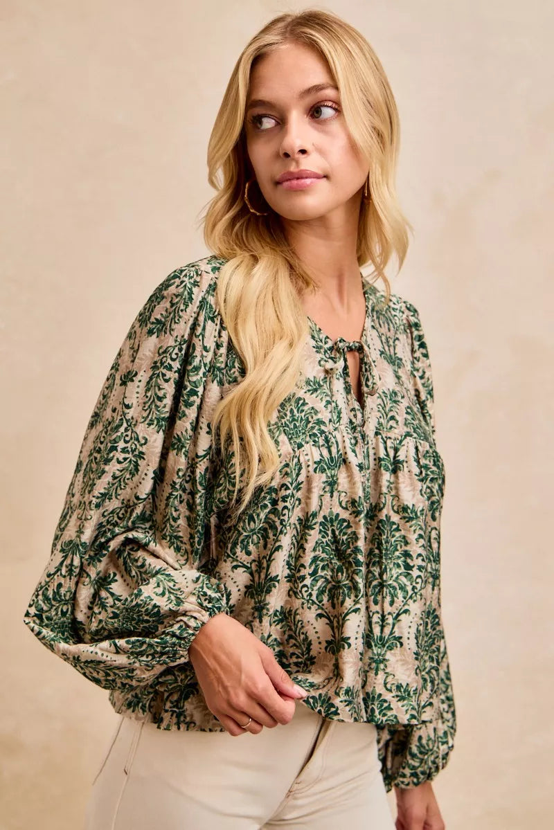 Printed Woven Front Tied Blouse