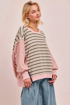 Striped Top With Cut Edge And Reverse Outseam