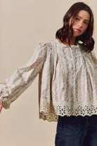 Floral Print Lace Button Down Shirt