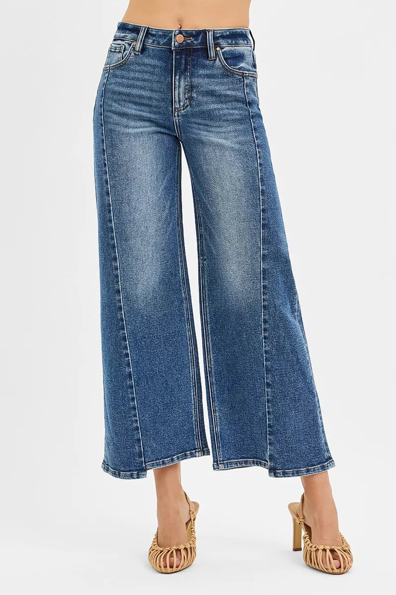 High Rise Crop Wide Leg Jeans with Step Hem