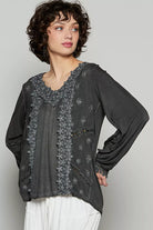 Floral Embroidery Woven Top with Lace Trim
