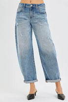 Slouchy Ankle Length Barrel Jeans with Cuffs