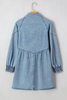 Denim Smocked Cuffs Shirt Mini Dress