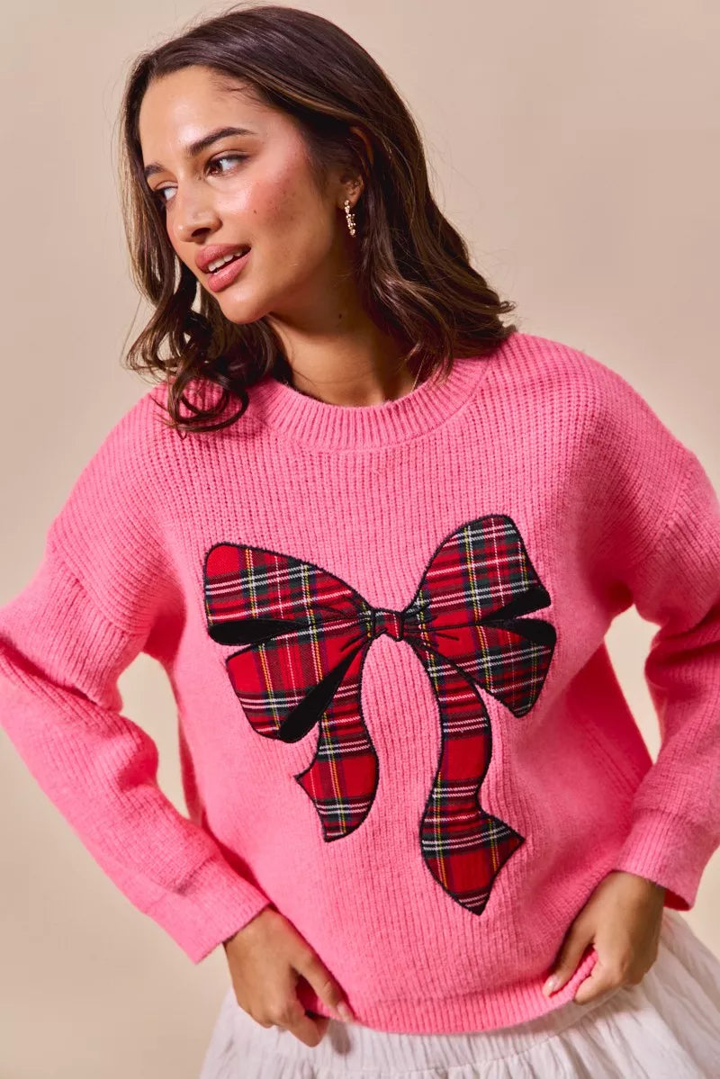 Plaid Ribbon Christmas Sweater
