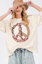 SAGE + FIG Floral Peace Patch Round Neck Top