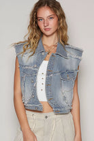 Asymmetrical Front Closure Raw Hem Denim Vest