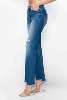 Raw Hem Distressed Mid Rise Straight Jeans