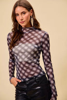 Plaid Mesh Knit Top with Thumb Opening