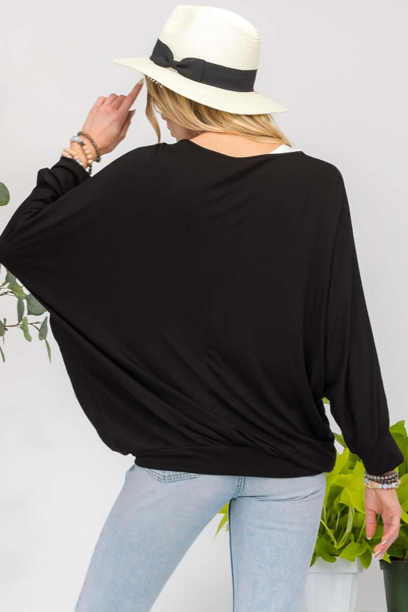 Contrast Round Neck Top with Two Layer Detail