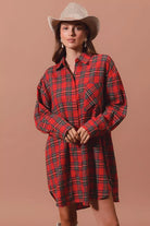 Christmas Plaid Button Up Shirt Dress