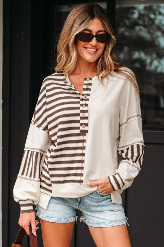 Striped Patchwork Henley Top