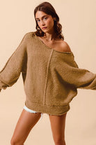 Loose Fit Exposed Seam Slouchy Boucle Sweater