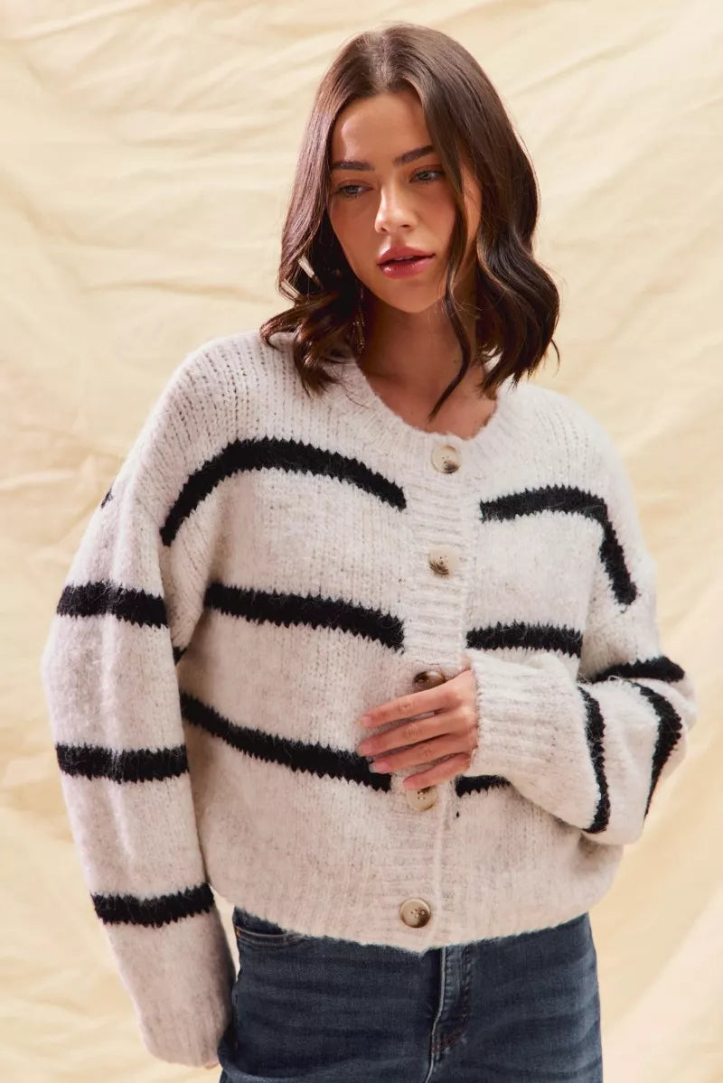 Striped Soft Touch Button Cardigan