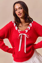 Ribbon Tie V-Neck Sweater