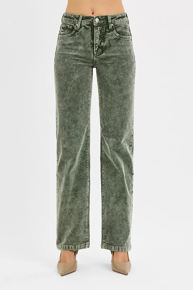 RISEN Tummy Control Mid Rise Straight Leg Corduroy Pants