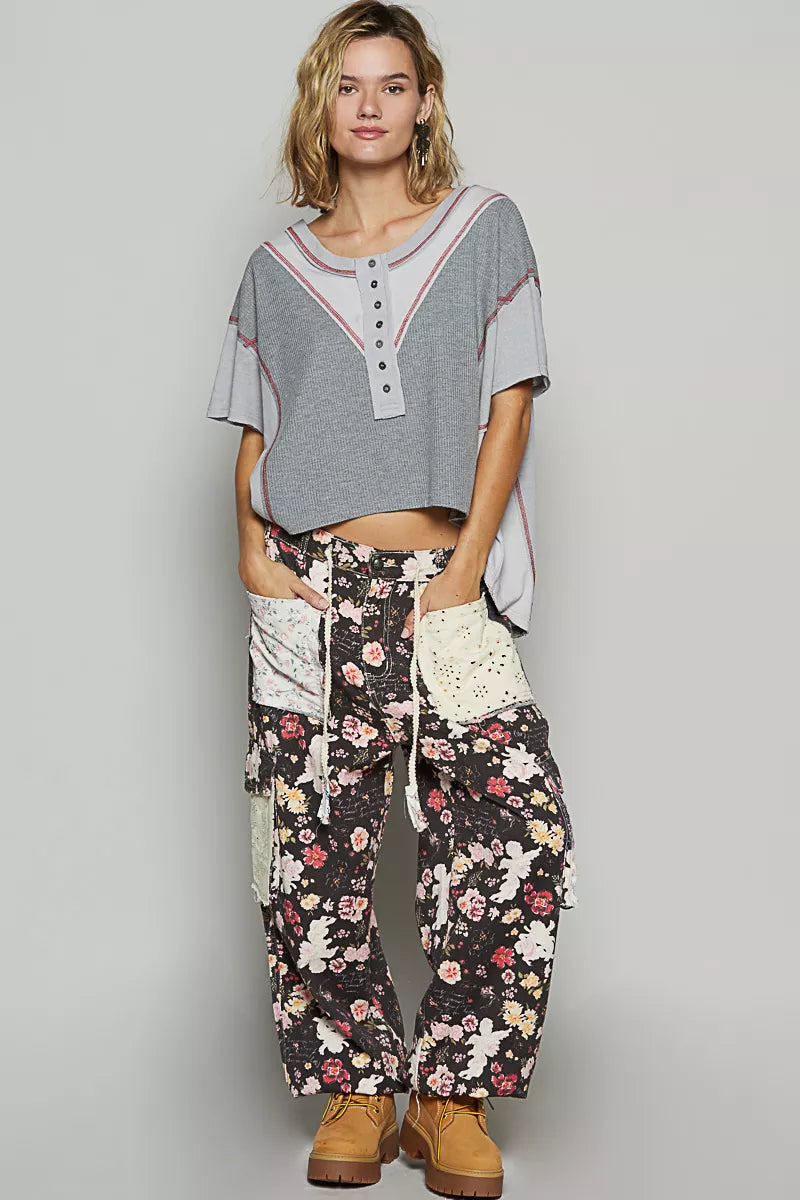 Contrast Stitching Top with Back Strap Detail