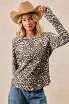 Leopard Print Washed Waffle Thermal Top
