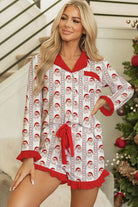 Christmas Santa Claus Ruffle Trim Pajama Set