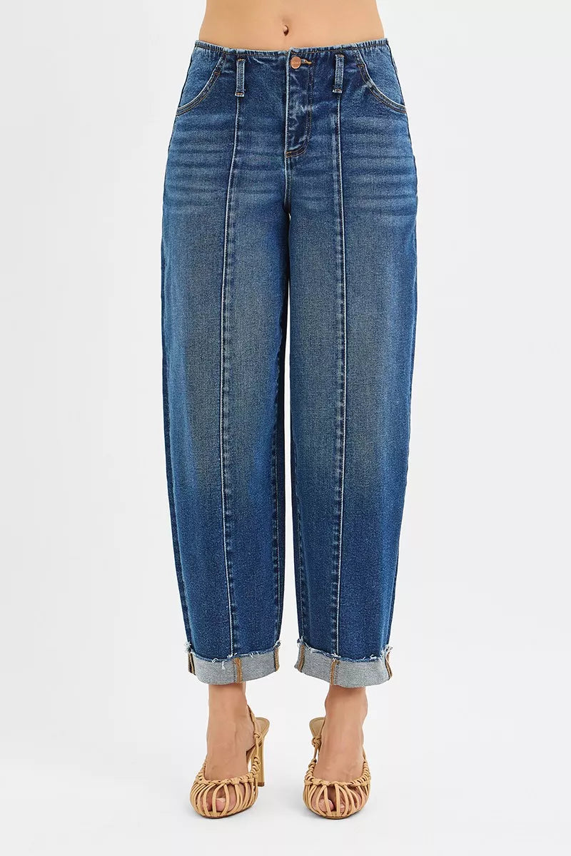High Rise Fit Barrel Cuffed Jeans