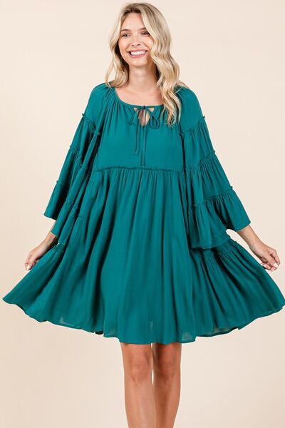 Frill Tie Neck Bell Sleeve Dress