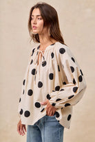 Polka Dot Balloon Sleeves Blouse