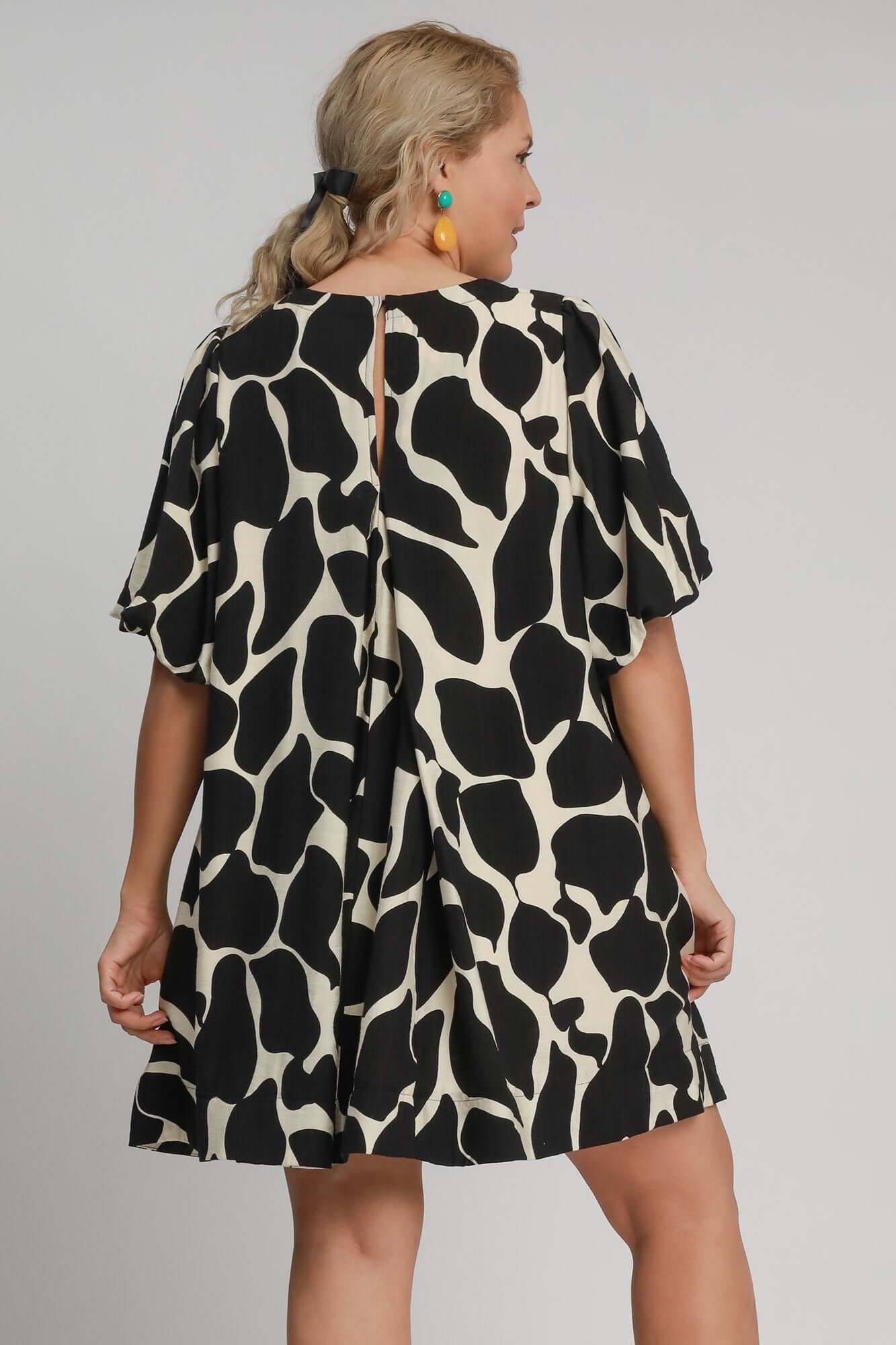 Abstract Print Puff Sleeve Dress