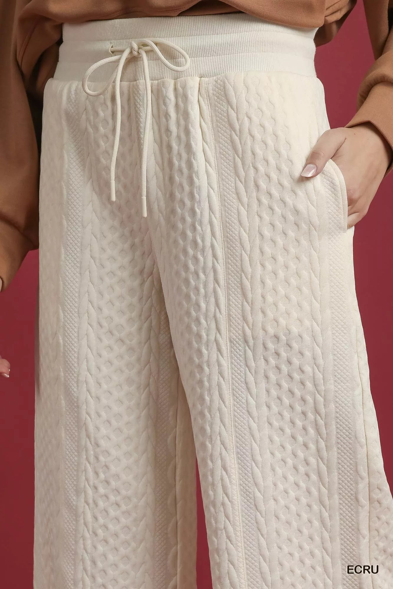 Cable Knit Textured Wide Leg Pants