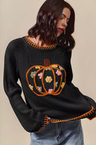 Pumpkin Floral Embroidered Sweater