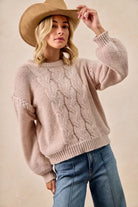 Cable Knit Sweater with Shoulder Braid Detail