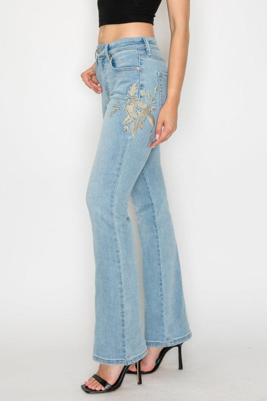 HIGH RISE EMBROIDERED MODERN BOOTCUT JEANS