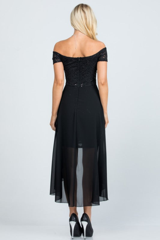 Embellished Waist High-Low Cocktail Dress