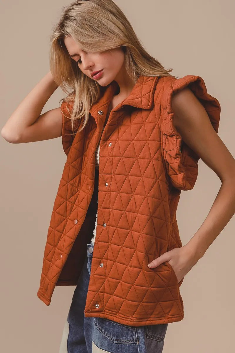 Quilted Knit Ruffle Sleeve Vest