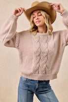 Cable Knit Sweater with Shoulder Braid Detail