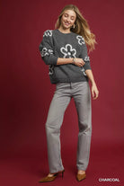 White Floral Accent Sweater