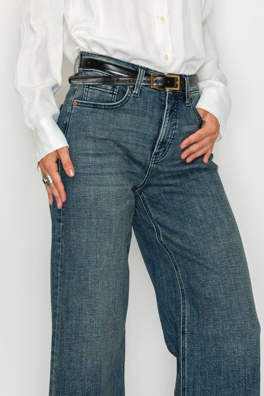TUMMY CONTROL HIGH RISE CUFFED WIDE LEG JEANS