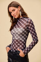Plaid Mesh Knit Top with Thumb Opening