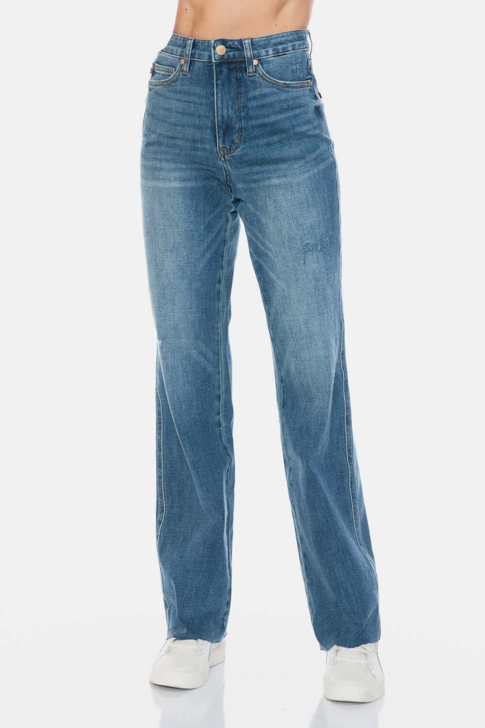 Tummy Control Cut Raw Hem Straight Jeans