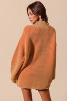 SO ME Oversized Two Tone Textured V Neck Sweater