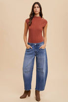 Mid Rise Barrel Leg Jeans