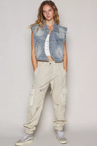 Asymmetrical Front Closure Raw Hem Denim Vest