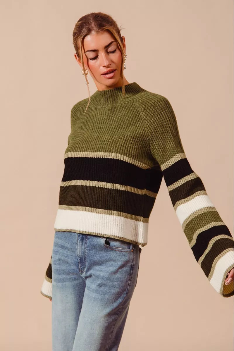 Multi Color Striped Mock Neck Sweater