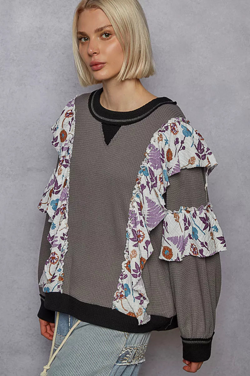 Sweater with Floral Ruffle Detail
