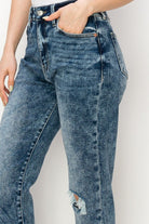 High Rise Stretch Distressed Mom Jeans