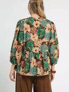 Floral Peplum Blouse with Tie Neck