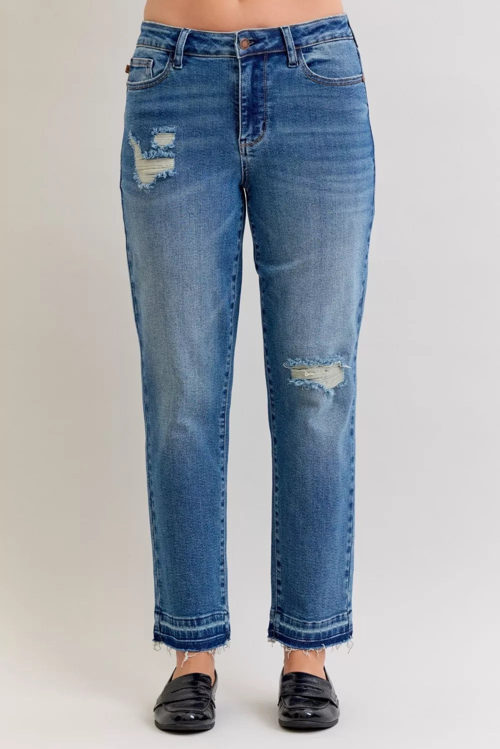 Mid Rise Boyfriend Destroy Release Hem Jeans