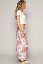Drawstring Floral Patchwork Wide leg Pants